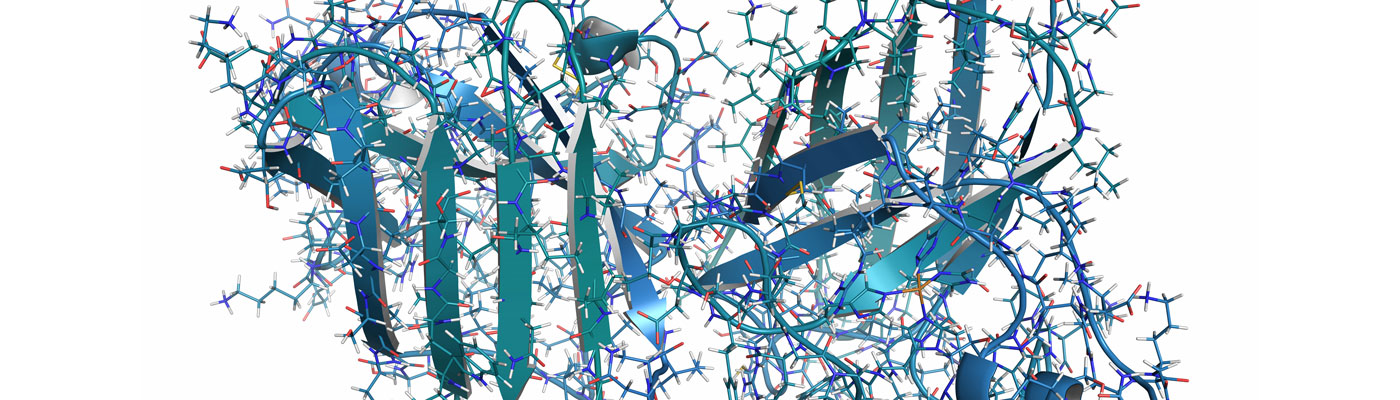 Computer generated image of blue arrows in a molecular structure